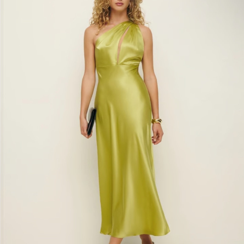 Reformation Green One Shoulder Sheath Cocktail Dress Size 4